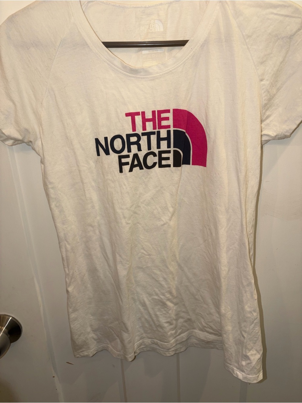 The North Face White Tee with Pink and Black Logo